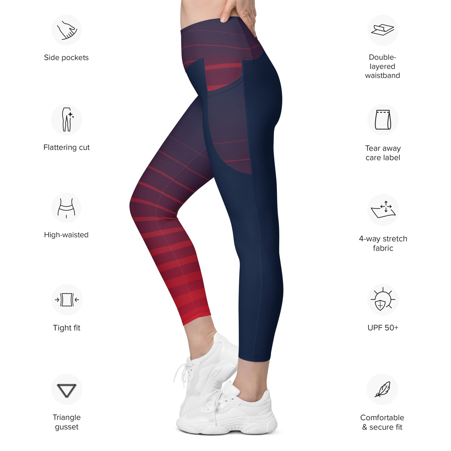 Leggings with pockets - Red Stripes