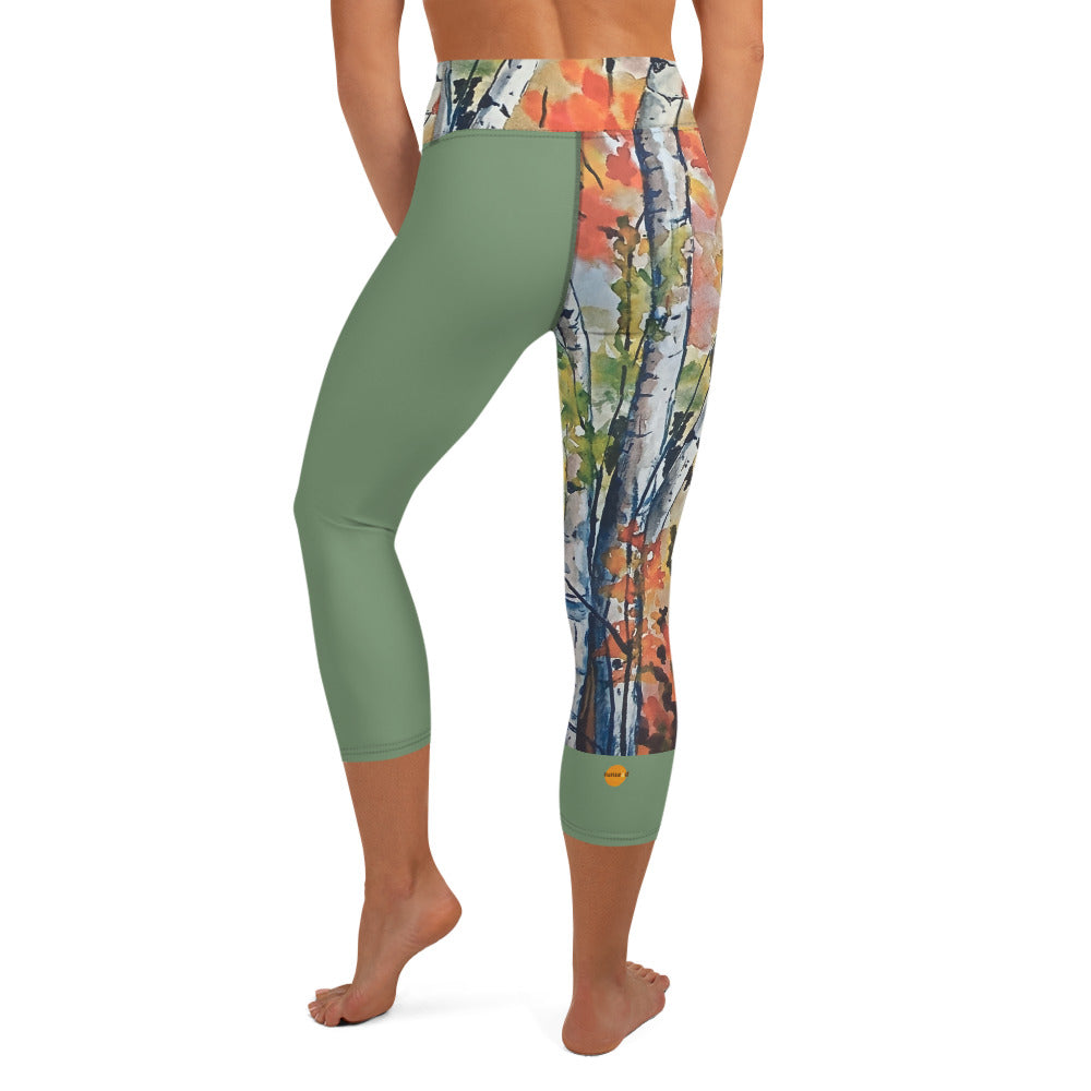 Yoga Capri Leggings - Mint Leaves