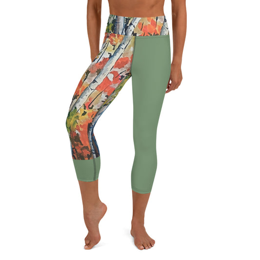Yoga Capri Leggings - Mint Leaves