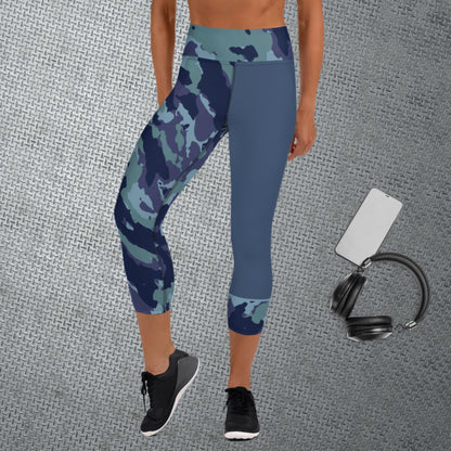 Yoga Capri Leggings - Camo Blues