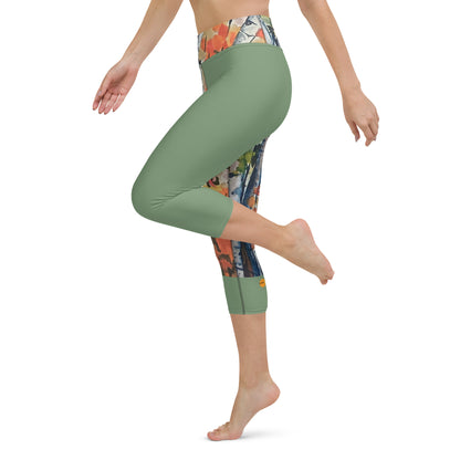 Yoga Capri Leggings - Mint Leaves