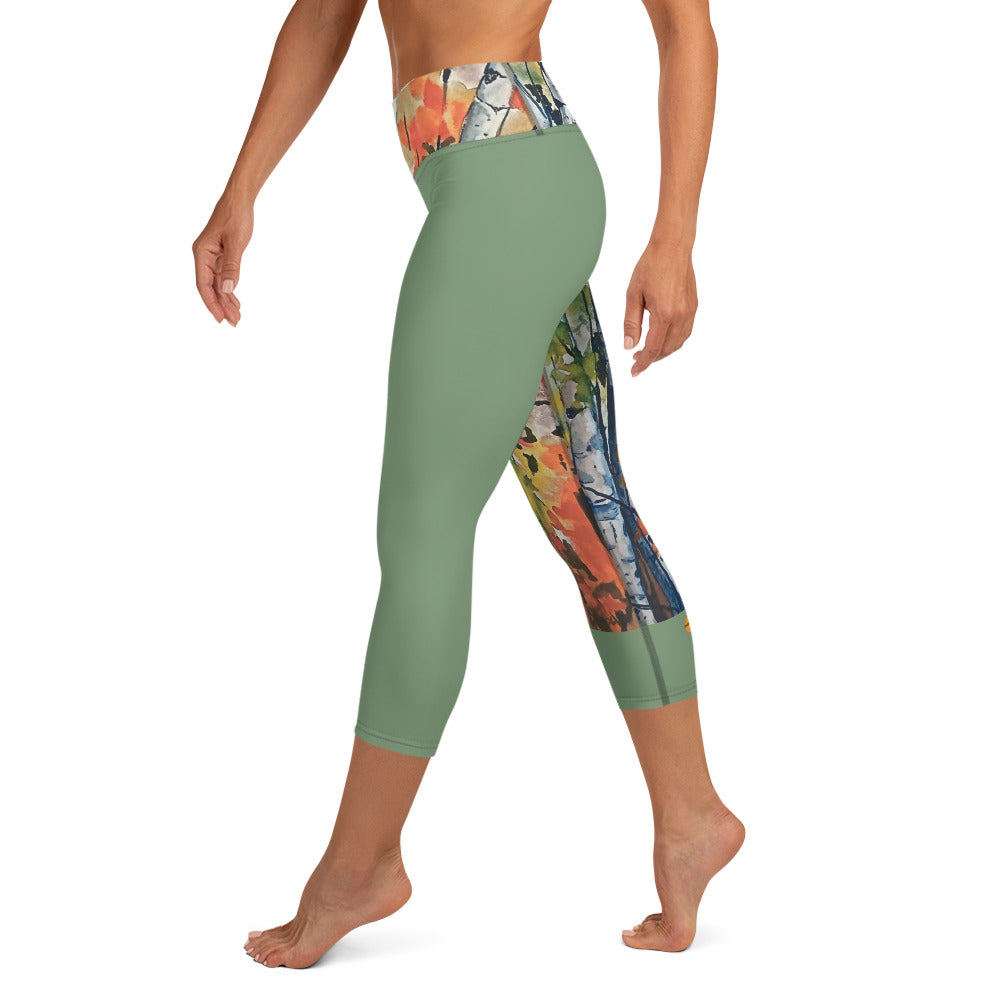 Yoga Capri Leggings - Mint Leaves