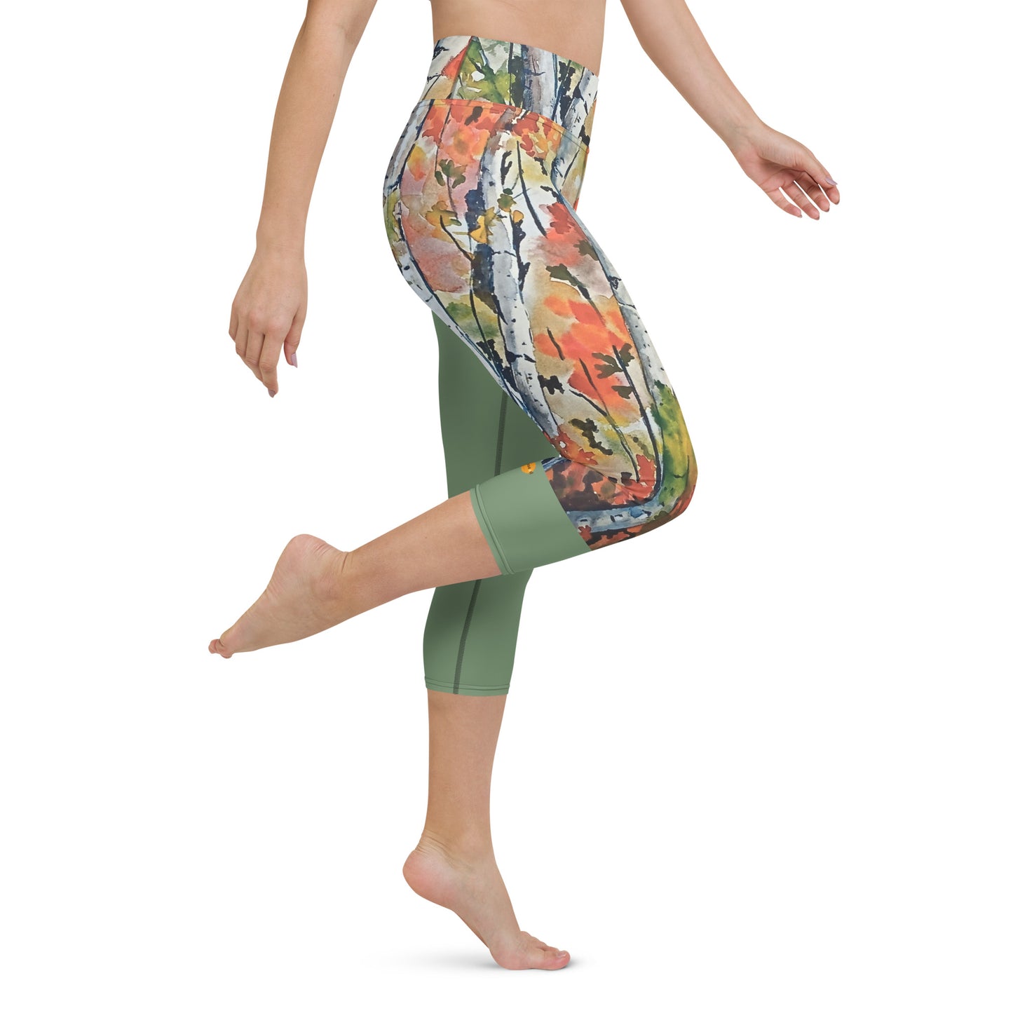 Yoga Capri Leggings - Mint Leaves