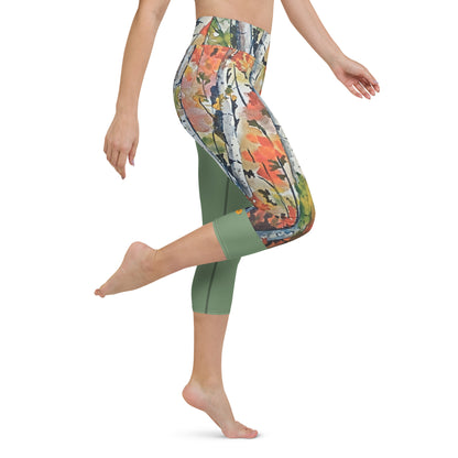 Yoga Capri Leggings - Mint Leaves