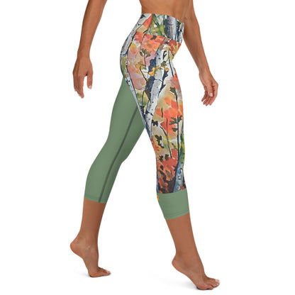 Yoga Capri Leggings - Mint Leaves
