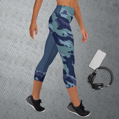 Yoga Capri Leggings - Camo Blues