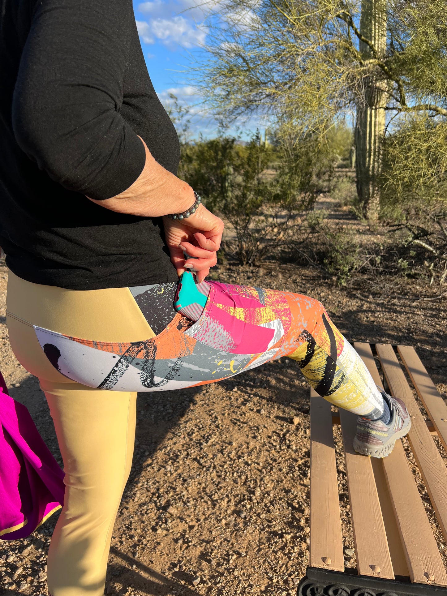 Leggings with pockets - Paint Splash Gold