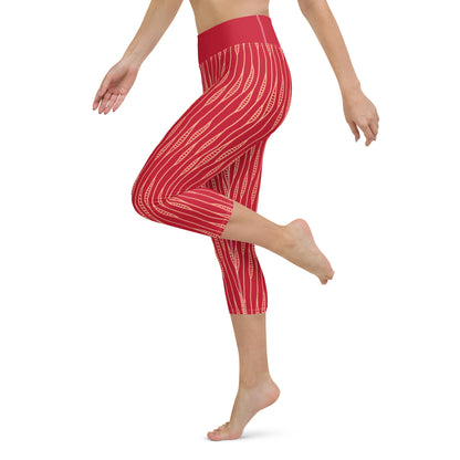 Yoga Capri Leggings - Red Ribbons