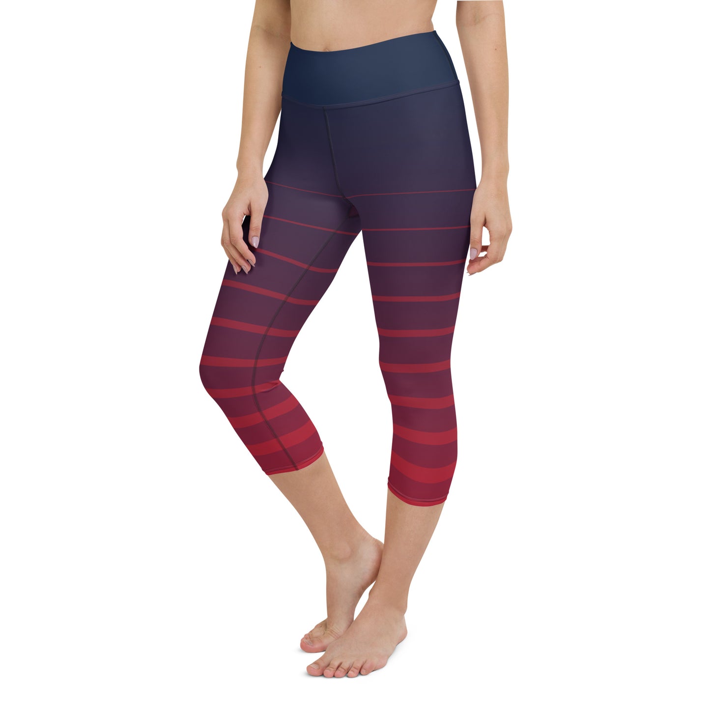 Yoga Capri Leggings - Navy Ribbons