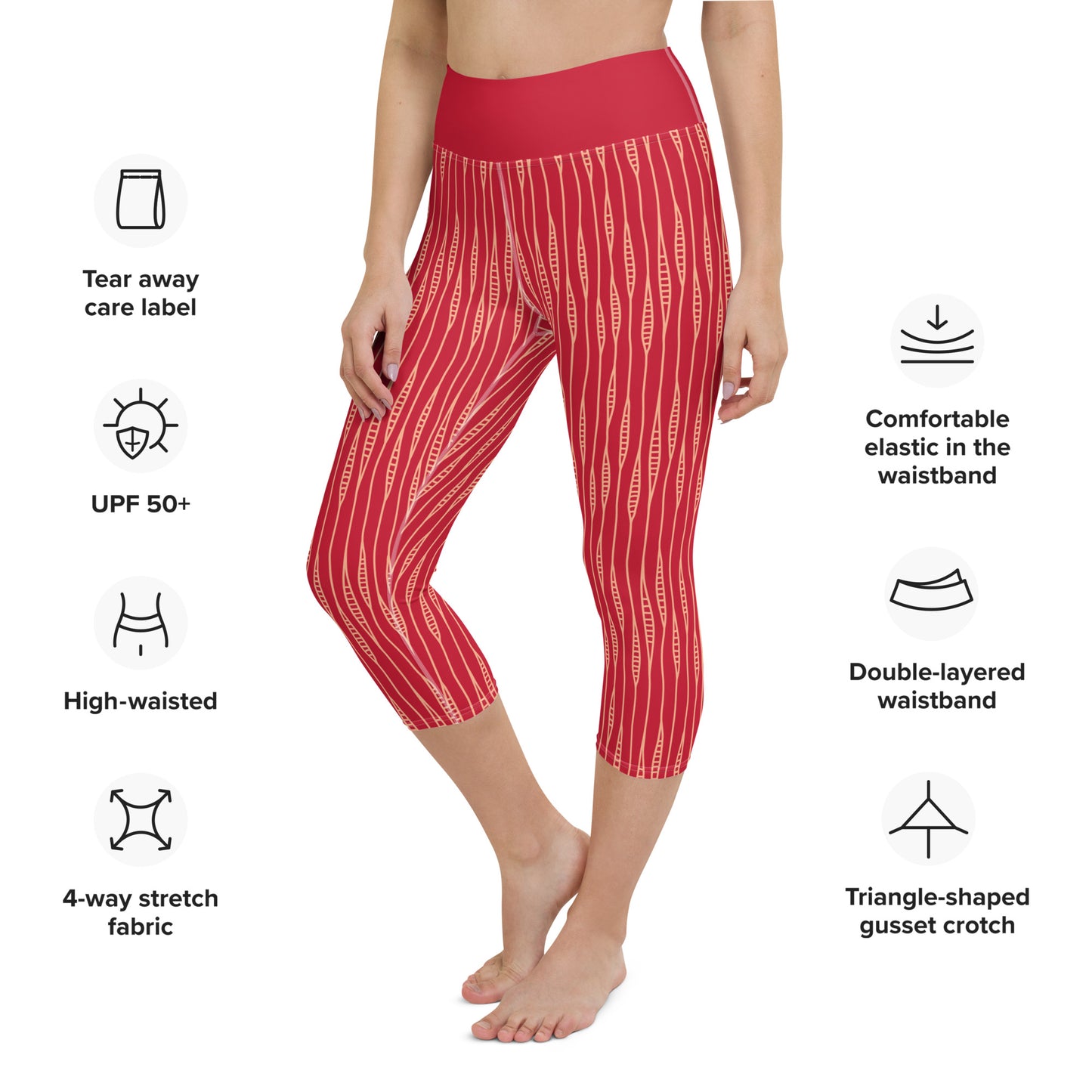 Yoga Capri Leggings - Red Ribbons