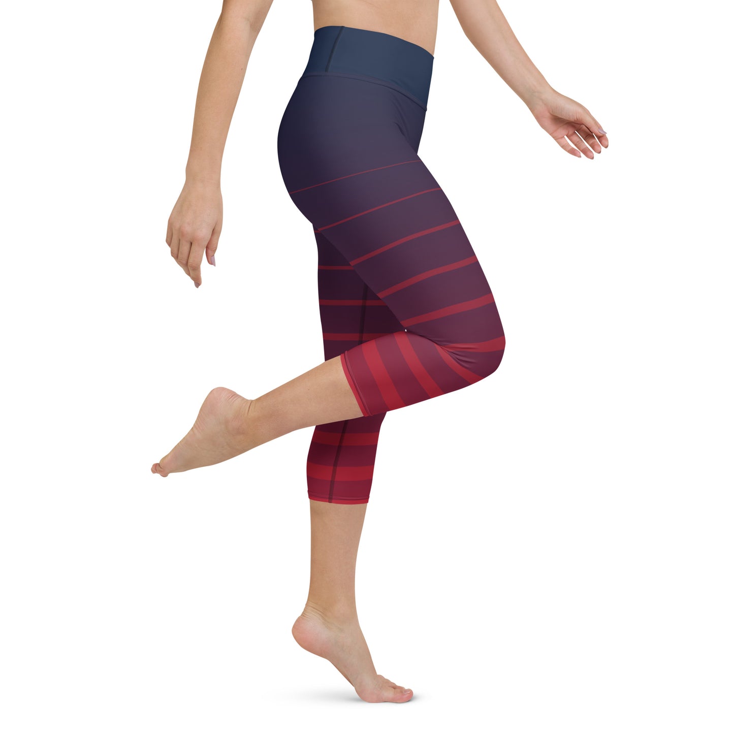 Yoga Capri Leggings - Navy Ribbons