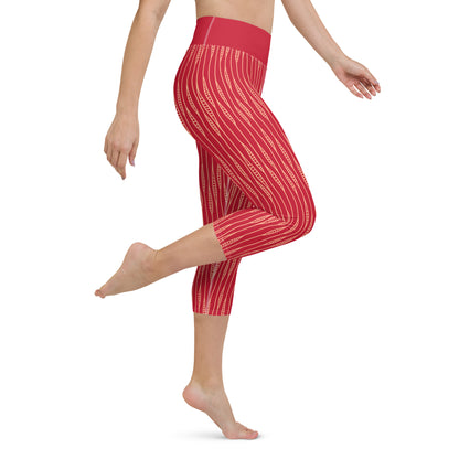 Yoga Capri Leggings - Red Ribbons