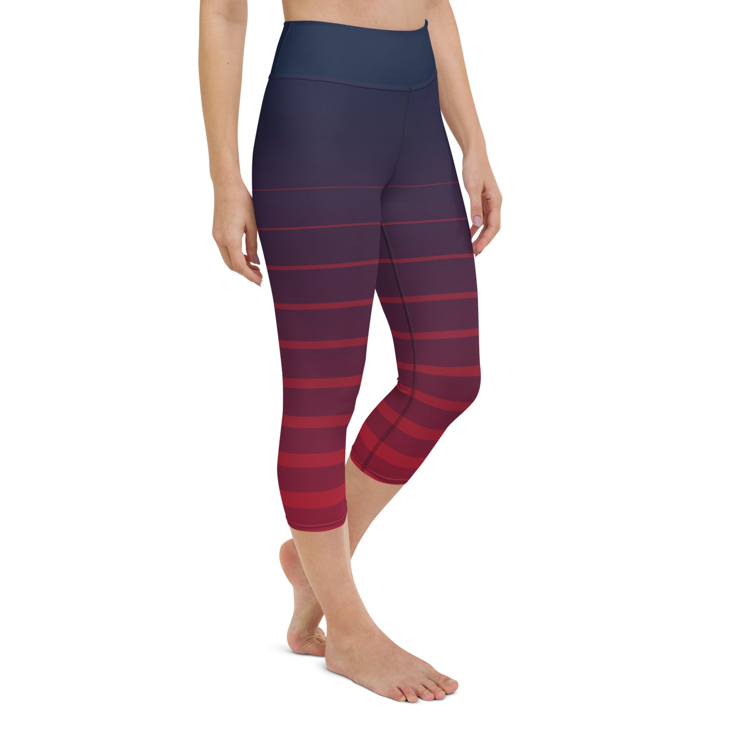 Yoga Capri Leggings - Navy Ribbons